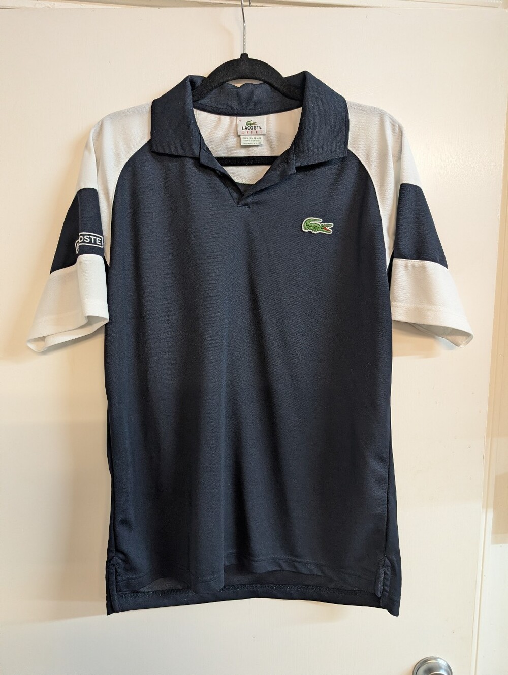 Vintage Lacoste Navy and White Raglan Sleeve Polo with Crocodile Emblem Size 4